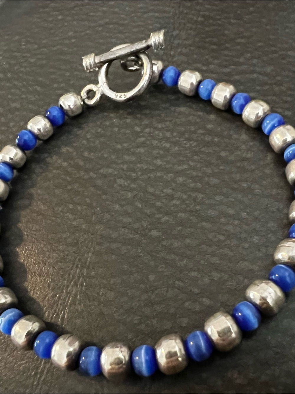 Sterling Silver and Blue Beaded Toggle Bracelet lapis blue